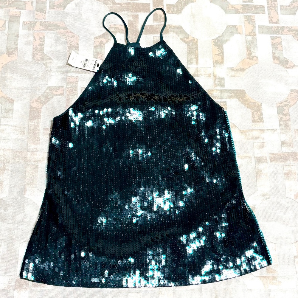 NEW Express Green Sequin High Neck Racerback Cami, Size XS